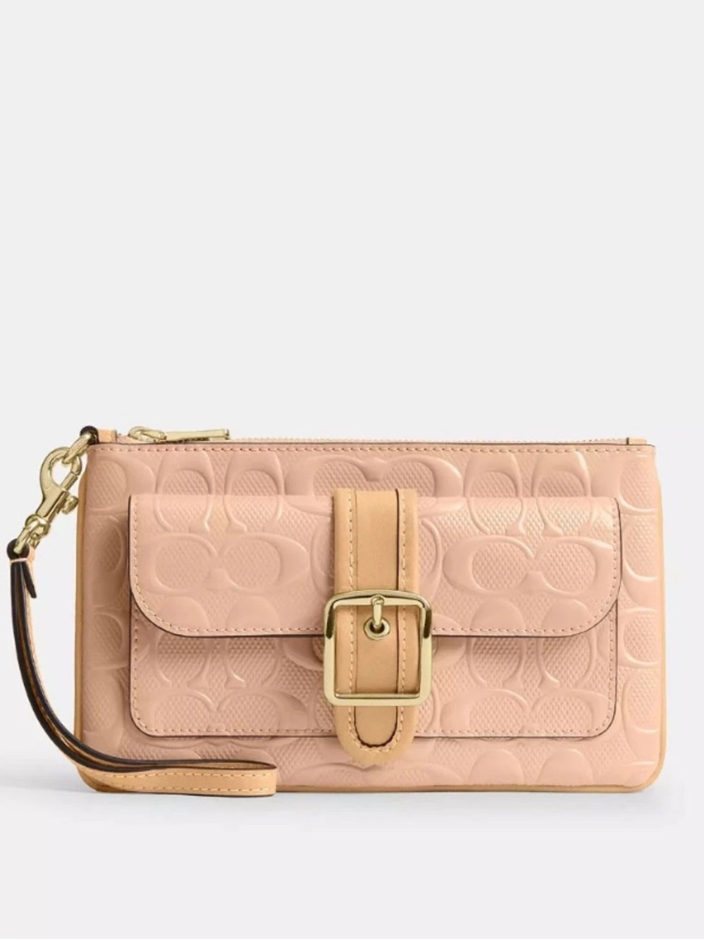 NWT Coach CEN12 Ashton Wristlet Faded Blush Signature Patent Leather Zip Wallet